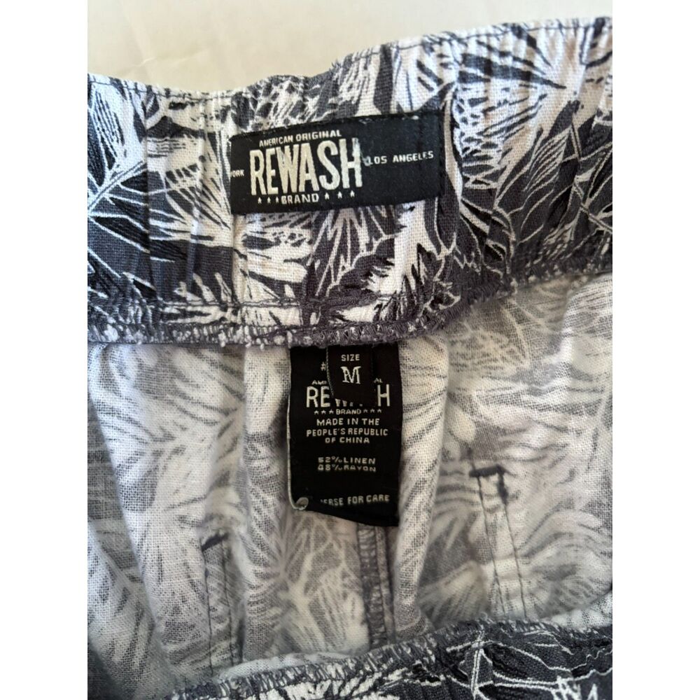 Rewash Boho Beachy Linen Blend Shorts Tassel Hem Rope Belt Tropical Print M - Picture 8 of 8